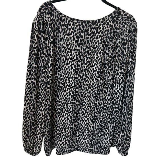 Torrid Womens Plus 1X  Leopard Animal Print V Neck Puff Sleeves Black Gray Top - Picture 4 of 7